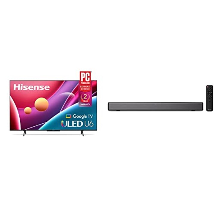Hisense ULED 4K Premium 55U6H Quantum Dot QLED Series 55-Inch Smart Google TV, Dolby Vision Atmos, Voice Remote (2022 Model) & HS214 2.1ch Sound Bar with Built-in Subwoofer, 108W, 3 EQ Modes