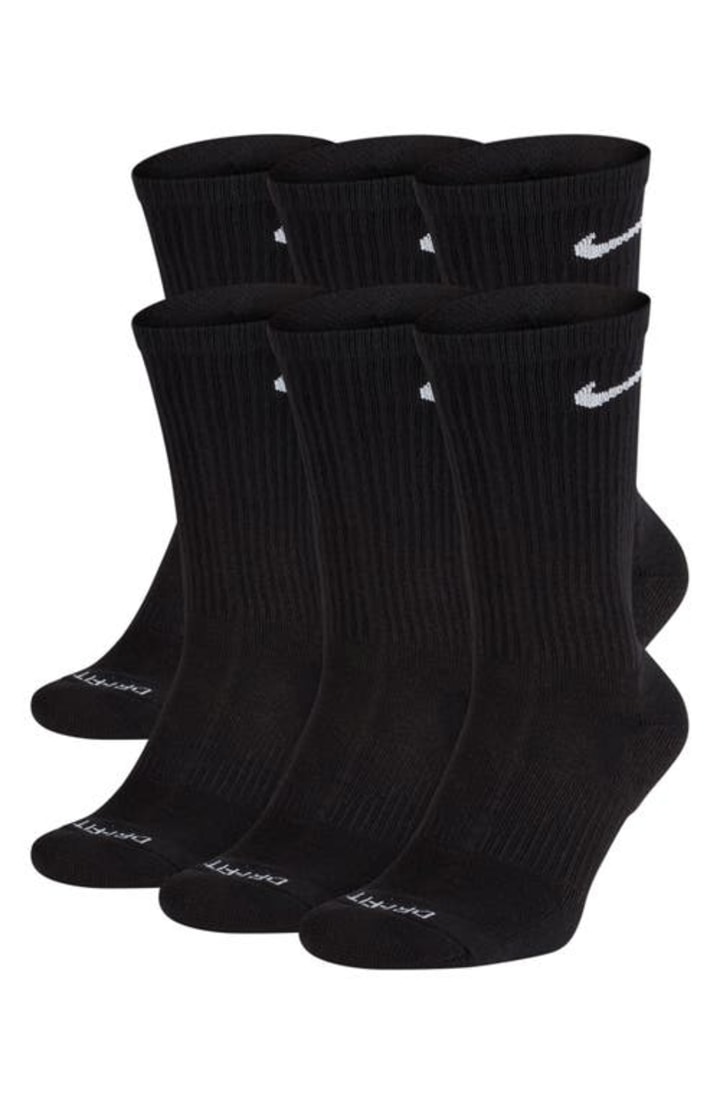 Nike Dry 6-Pack Everyday Plus Cushion Crew Training Socks in Black/White at Nordstrom, Size Large