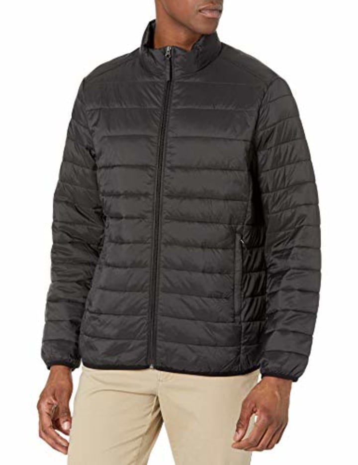 Amazon Essentials Men&#039;s Packable Lightweight Water-Resistant Puffer Jacket, Black, Large
