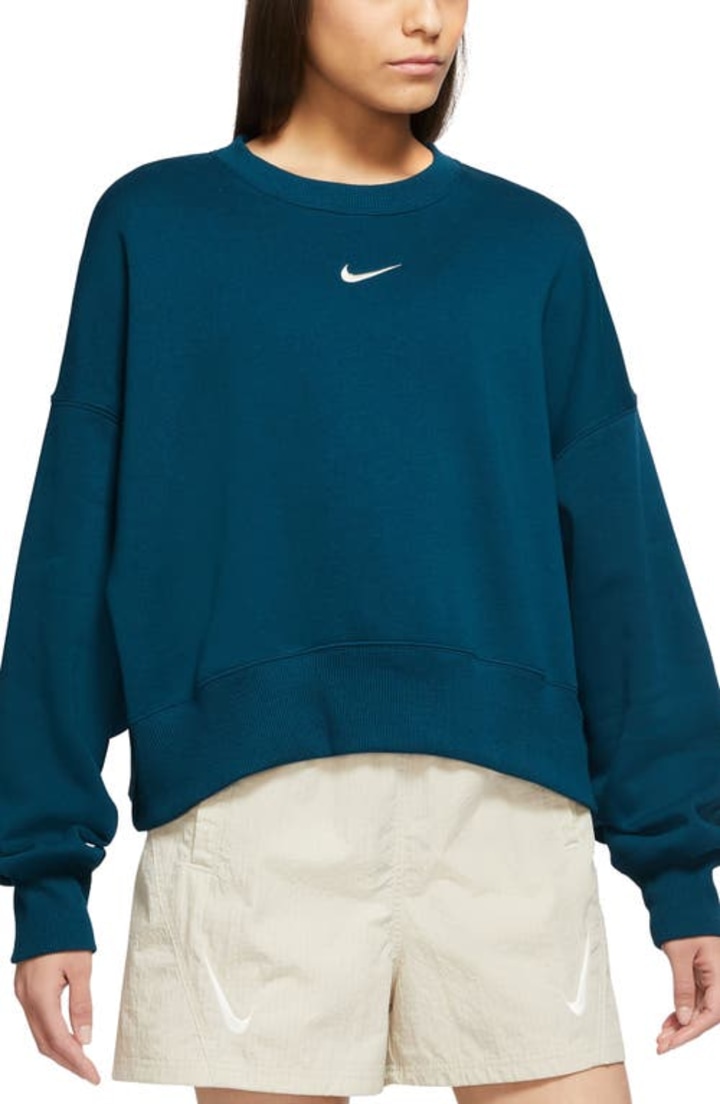 Nike Phoenix Fleece Crewneck Sweatshirt in Valerian Blue/Sail at Nordstrom, Size X-Small