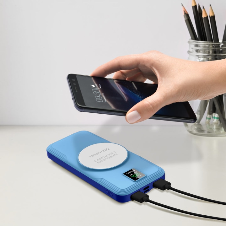 PowerUp StyleHub Wireless Charging 10,000mAh Dual USB Backup Battery - Light Blue/Navy