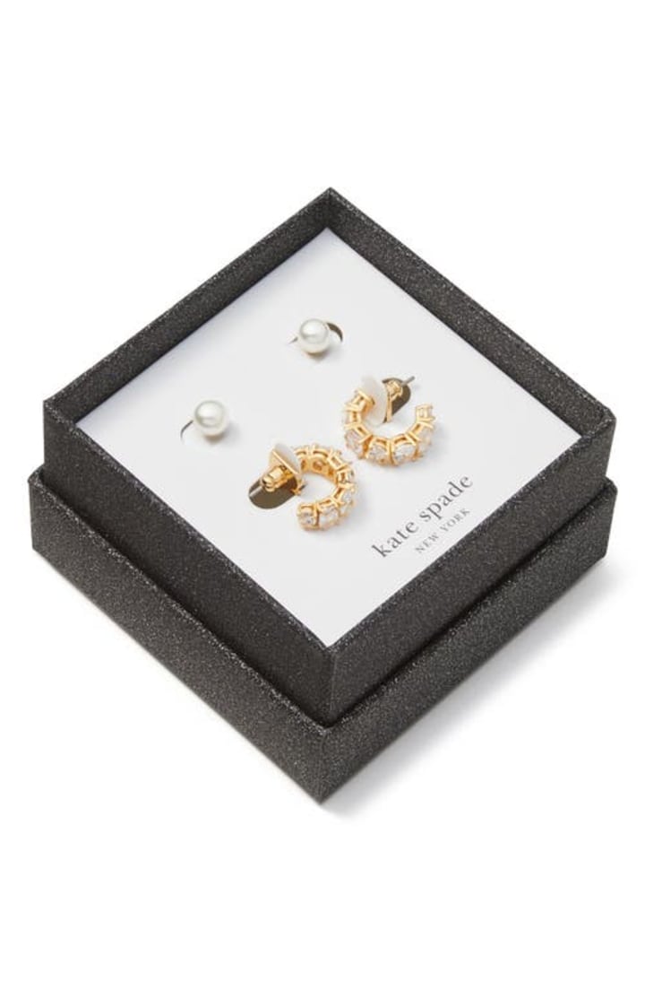 kate spade new york you&#039;re a gem stud &amp; huggie hoop earrings gift set in Clear/Gold at Nordstrom