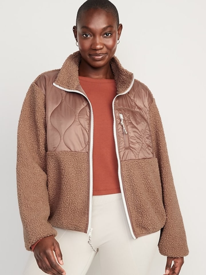 Quilted Hybrid Sherpa Jacket for Women.