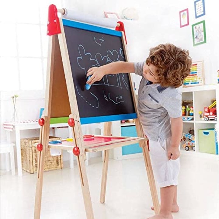 Award Winning Hape All-in-One Wooden Kid&#039;s Art Easel with Paper Roll and Accessories Cream, L: 18.9, W: 15.9, H: 41.8 inch