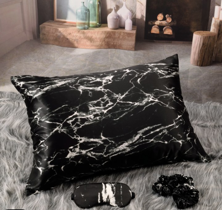 Black Marble Silk Pillowcase Set