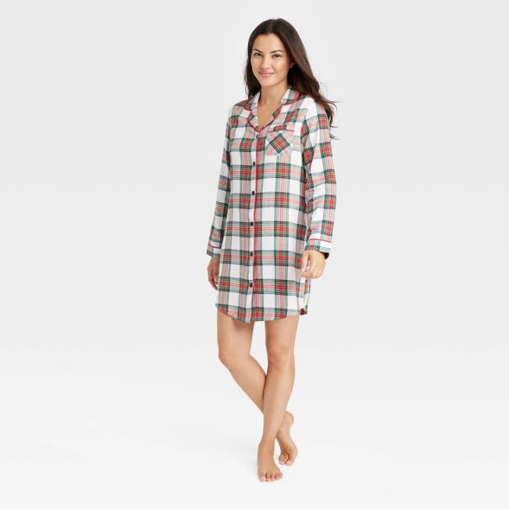 Women&#039;s Holiday Tartan Plaid Flannel Matching Family Pajama Nightgown