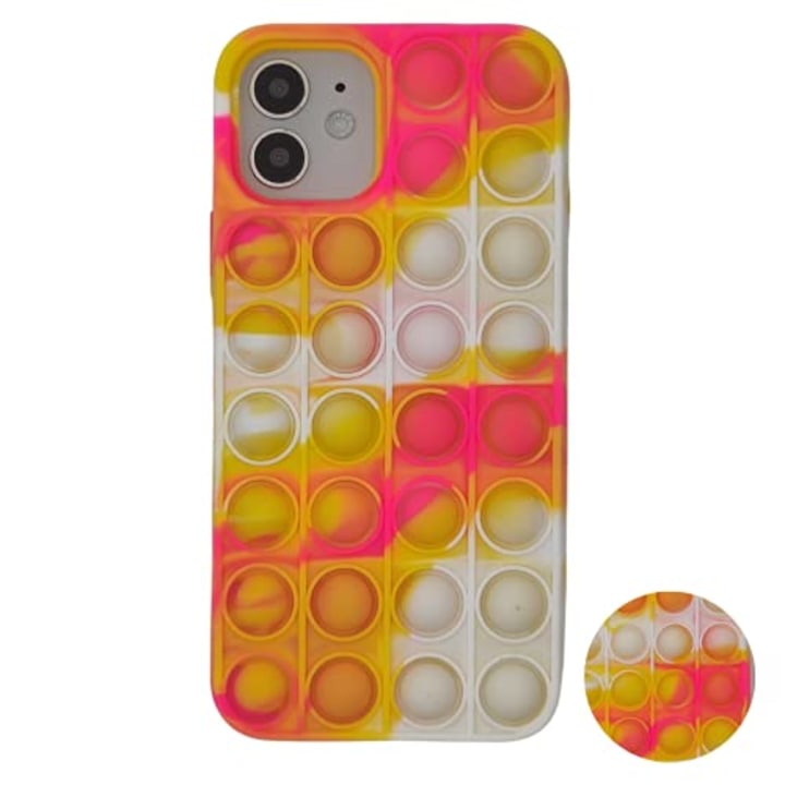 Pop It Phone Case for iPhone 12, Tie Dye, Pink and Yellow