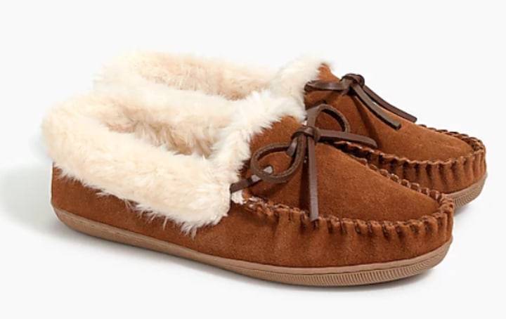 Suede Faux-Shearling Slippers