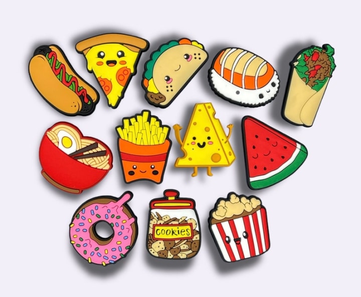 Fast Food Charms - Cute Smiley Food Croc Charms - Croc Accessories - Shoe Accessories - Pizza - Sweet Charms
