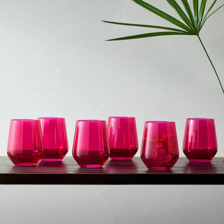 West Elm Estelle Colored Stemless Wine Glasses (Viva Magenta)