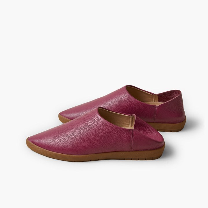 Babos Viva Magenta Pebble Grain Leather Babouche Shoes