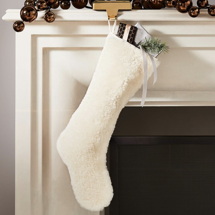 Shorn Sheepskin White Christmas Stocking