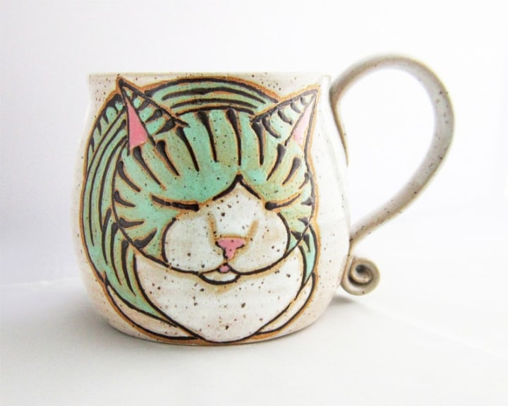 Cat Mug, pottery mug, great Christmas Day gift,cat lover,mom dad handmade gift, custom name mugs, personalized, name mug, personalized gift,