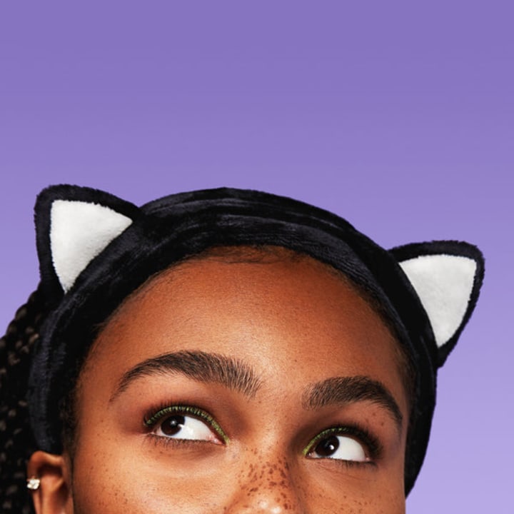 I DEW CARE Black Cat Headband | Headband for Washing Face, Makeup, Shower, Bath | Teen Girl Stuff | Korean Skincare