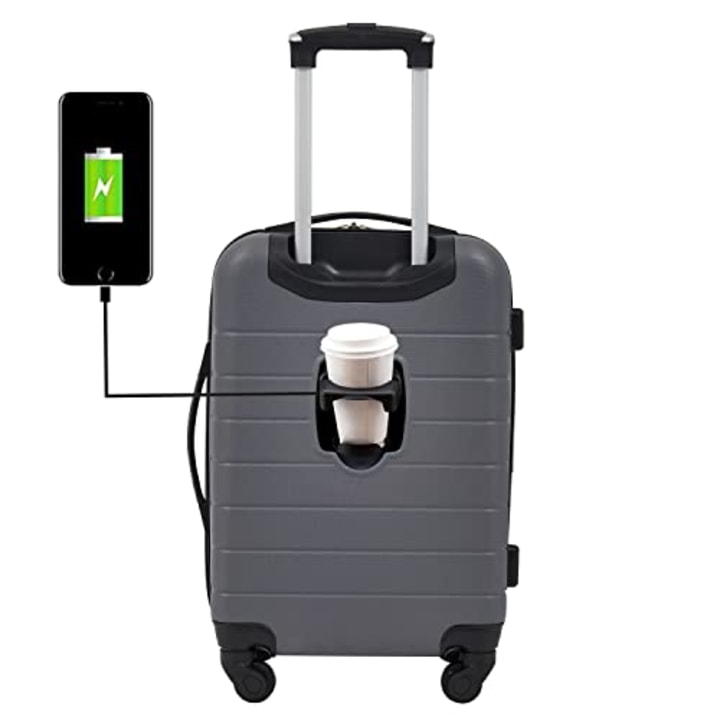 Wrangler Smart Luggage Set with Cup Holder and USB Port, Quiet Shade, 20-Inch Carry-On