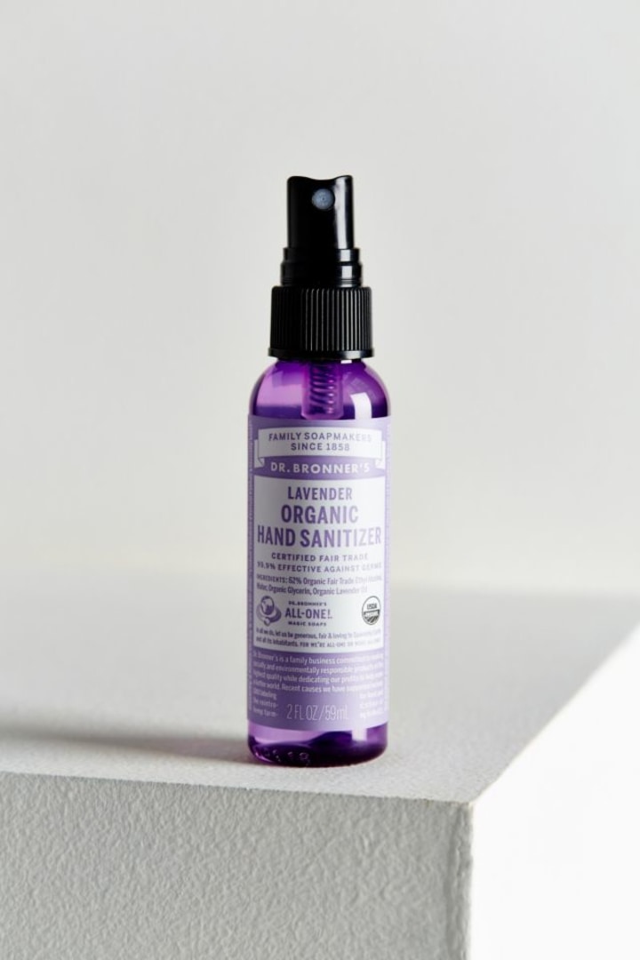 Dr. Bronner&#039;s - Organic Hand Sanitizer Spray (Lavender, 2 ounce) - Simple and Effective Formula, Cleanses &amp; Sanitizes, No Harsh Chemicals, Moisturizes and Cleans Hands
