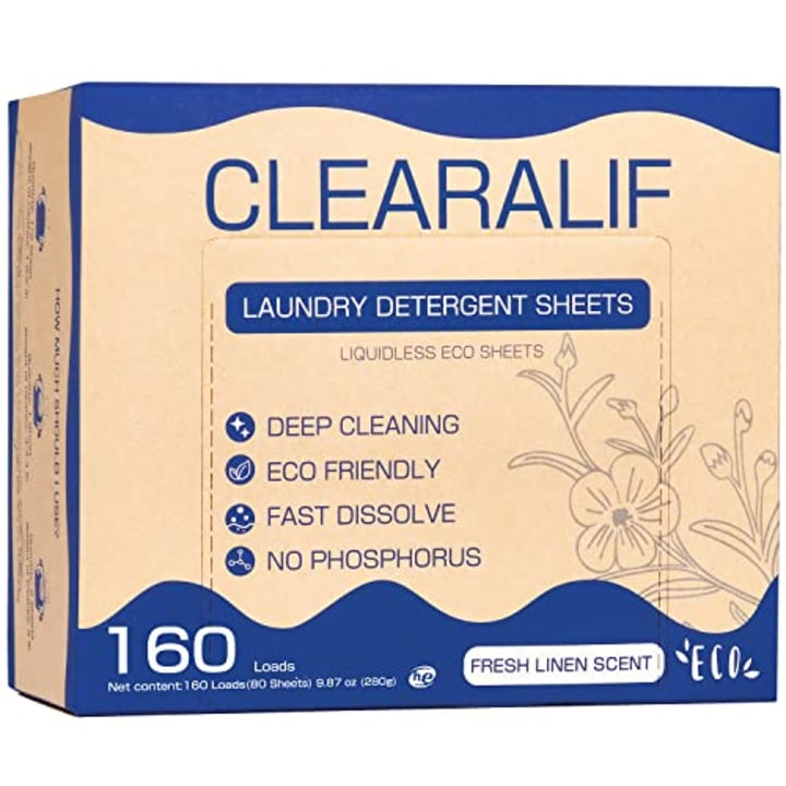 Laundry Detergent Sheets Up to 160 Loads, Fresh Linen - Great For Travel,Apartments, Dorms,CLEARALIF Laundry Detergent Strips Eco Friendly &amp; Hypoallergenic - 80 Sheets