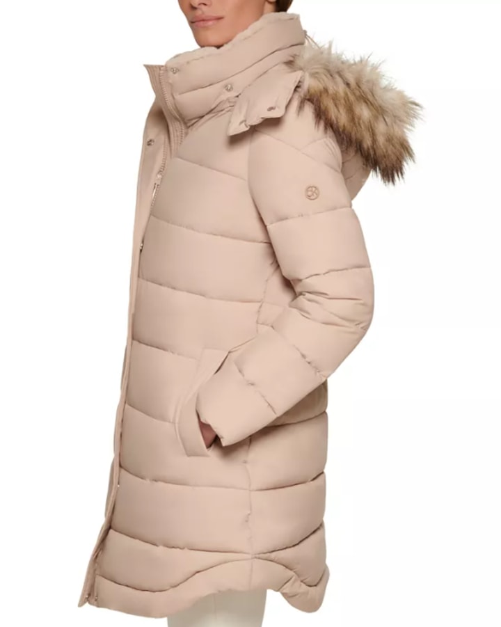 Faux-fur-trimmed hooded puffer coat