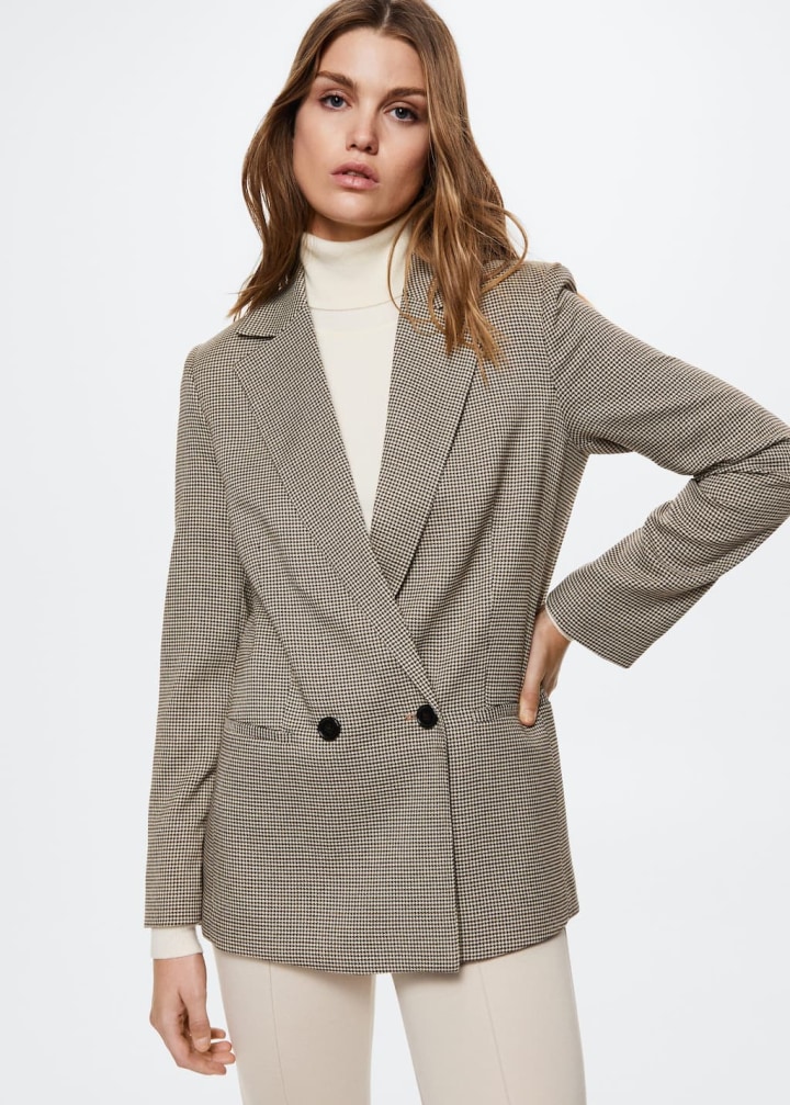 Houndstooth wool-blend blazer