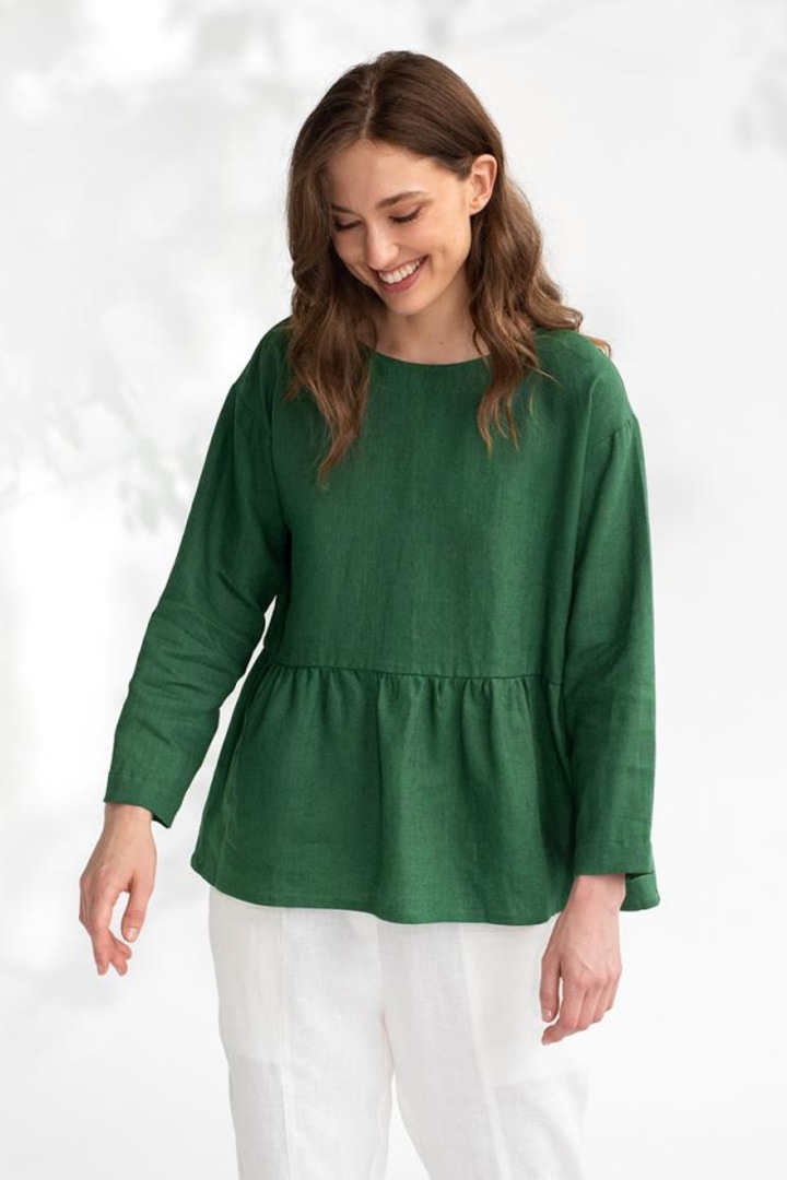 Long sleeve linen top SITKA in Green