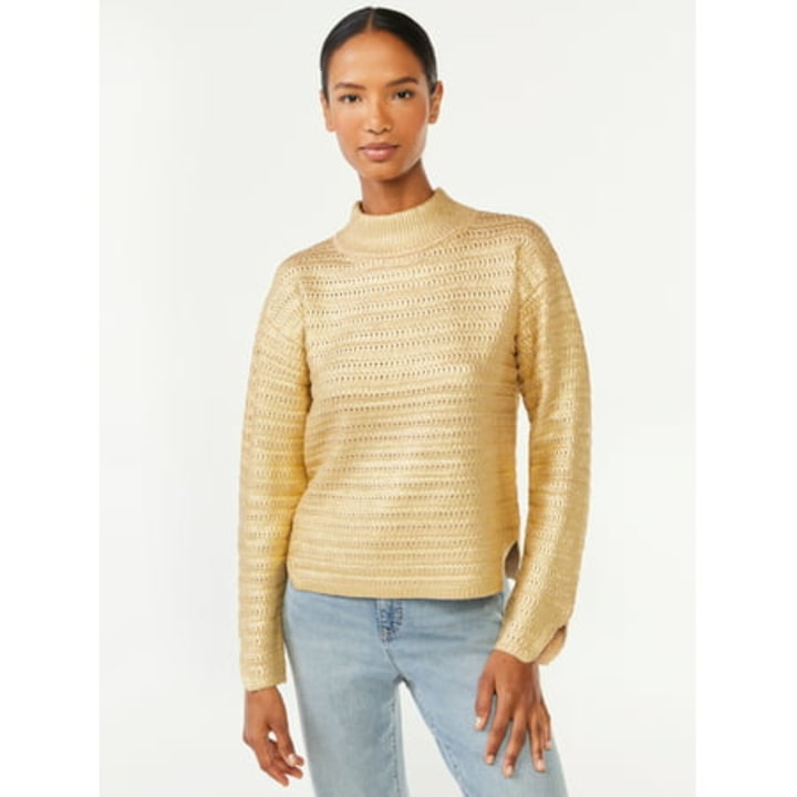 Scoop Women&#039;s Metallic Turtleneck Sweater