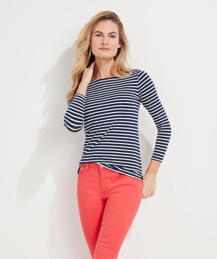 Striped Sankaty Boatneck Simple Tee