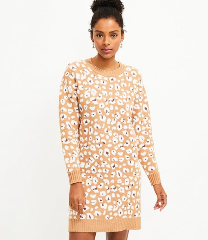Petite Shimmer sweater dress with animal print