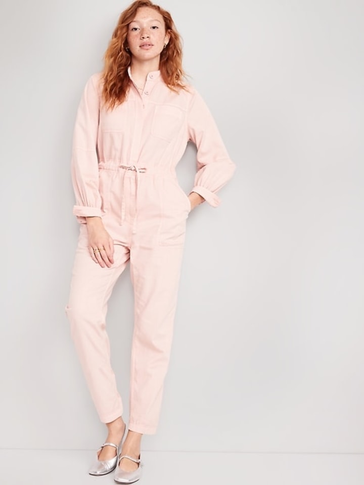 Collarless jumpsuit for women
