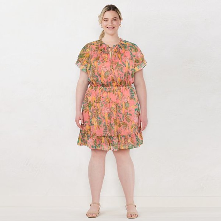 Plus Size LC Lauren Conrad Ruffle Sleeve Fit &amp; Flare Dress
