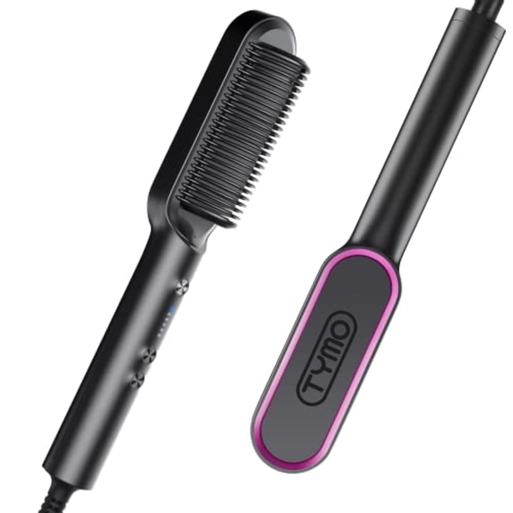 Hair Straightener Comb Matte Black, TYMO Hair Straightener Brush Straightening Comb for Women with 5 Temp 20s Fast Heating &amp; Anti-Scald