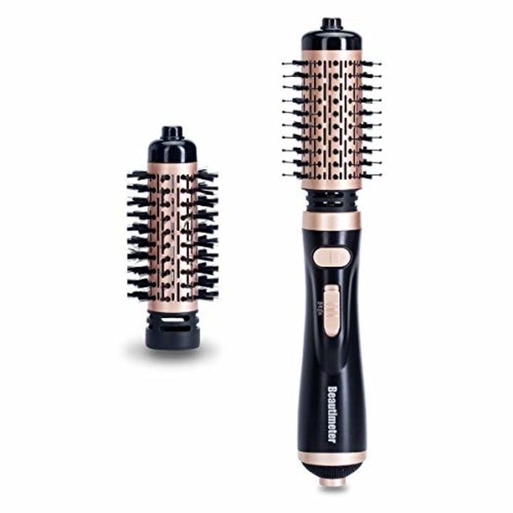 Beautimeter Hair Dryer Brush, 3-in-1 Round Hot Air Spin Brush Kit for Styling and Frizz Control, Negative Ionic Blow Hair Dryer Brush Volumizer, 2 Detachable Auto-Rotating Curling Brush, Black &amp; Gold