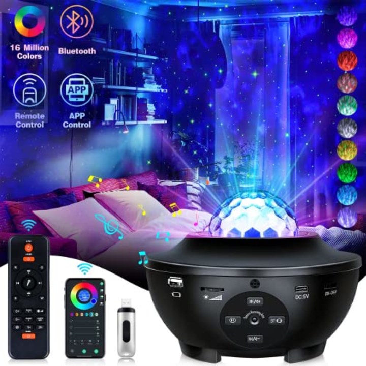 Galaxy Projector Star Projector Galaxy Light Projector with Bluetooth Music Speaker Remote Control Galaxy 360 Pro Projector Work with Smart APP Star Projector for Bedroom for Baby Kids Adult