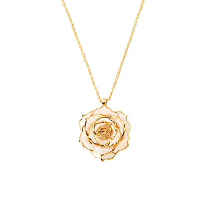 24K Gold Dipped Rose Dangle Necklace,30mm 24K Gold Dipped Real Rose Dangle necklace gift for Women,Her,Girl,Wife on Anniversary Valentine&#039;s Day Birthday Mother&#039;s Day (Ivory)