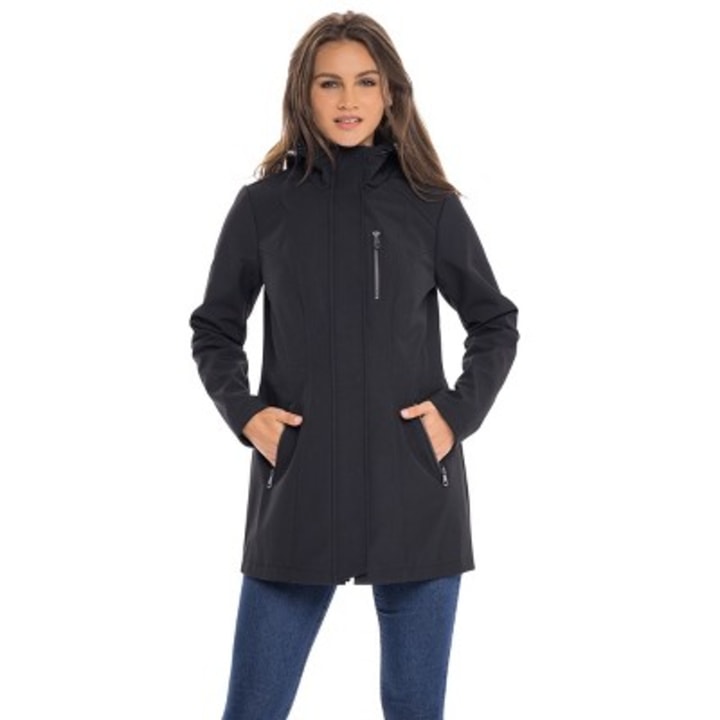 Women&#039;s Softshell Long Anorak Jacket, Waterproof and Hooded Windbreaker Raincoat S.E.B. By SEBBY