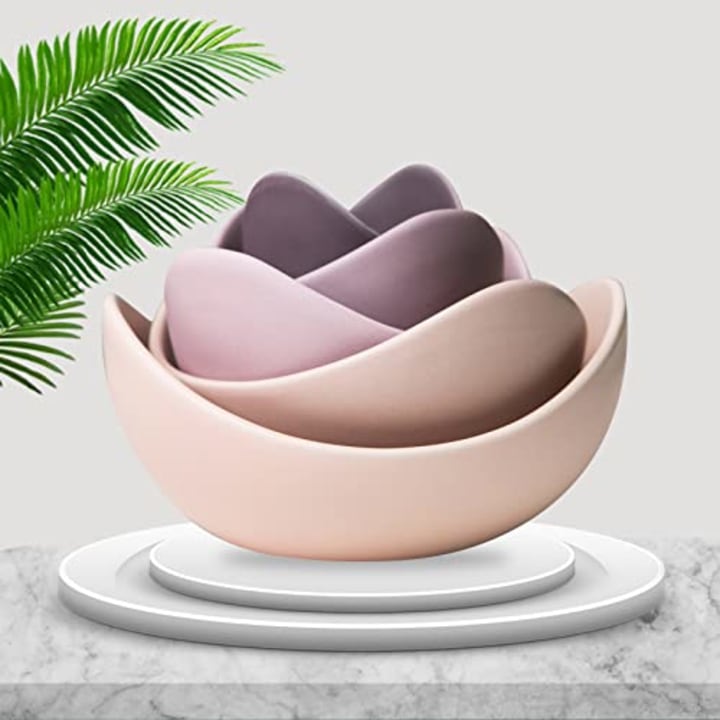 FARWIX Ceramic Salad Bowl,Cereal Bowl,Dishes And Plates,5Pcs Creative Fruit Plate,Home Decorative Storage Bowls,Porcelain Bowls for Kitchen,Microwave Safe Lotus Shaped Bowl for Desserts&amp;Candy