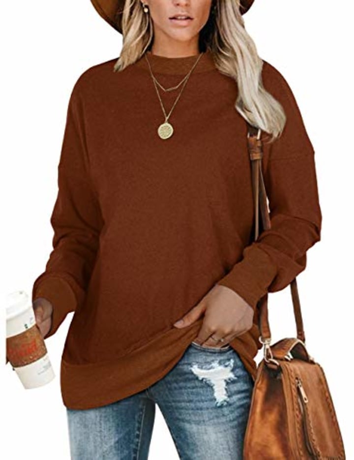 Geifa Sweatshirts for Women Fall Sweaters 2022 Crewneck Long Sleeve Tops Caramel M