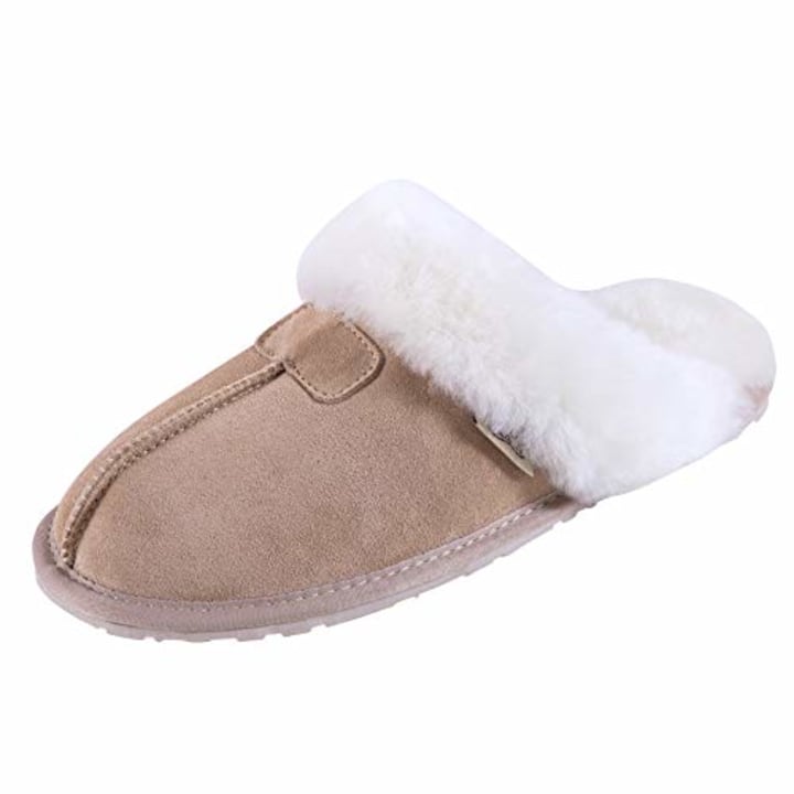 SLPR Women&#039;s Sheepskin Tahoe Warm and Fluffy Slippers (5 US, Sand): Cozy Flexible Slip-On for Women, Indoor Ladies House Shoes, Open Back Women&#039;s Slips, Non-slip Outsole Plush Home Shoes
