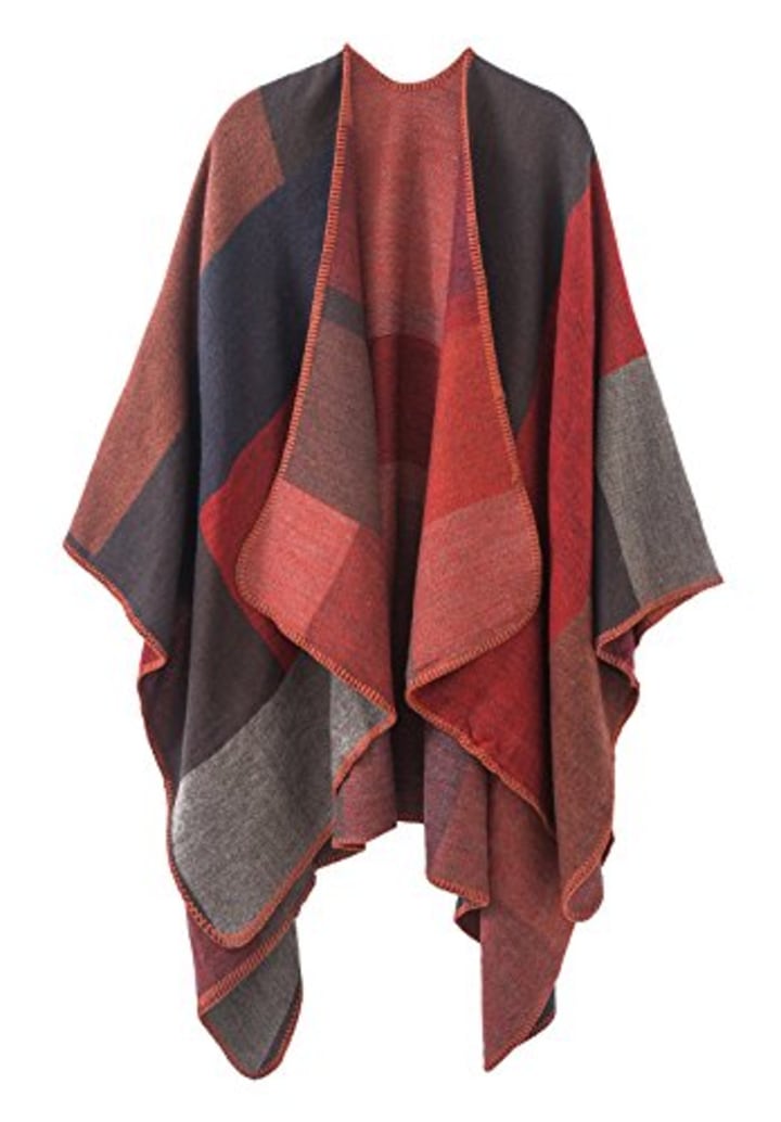 Urban CoCo Women&#039;s Color Block Shawl Wrap Open Front Poncho Cape (Series 1-red)