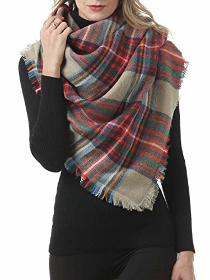 Easysmile Womens Blanket Scarf Buffalo Plaid Long Warp Shawls Fashion Tartan Knit Winter Warm Lattice Scarves (Style 22)