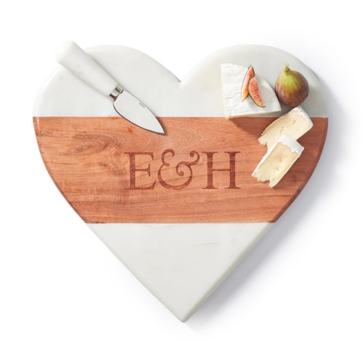 Wood and Marble Heart Cheese Board