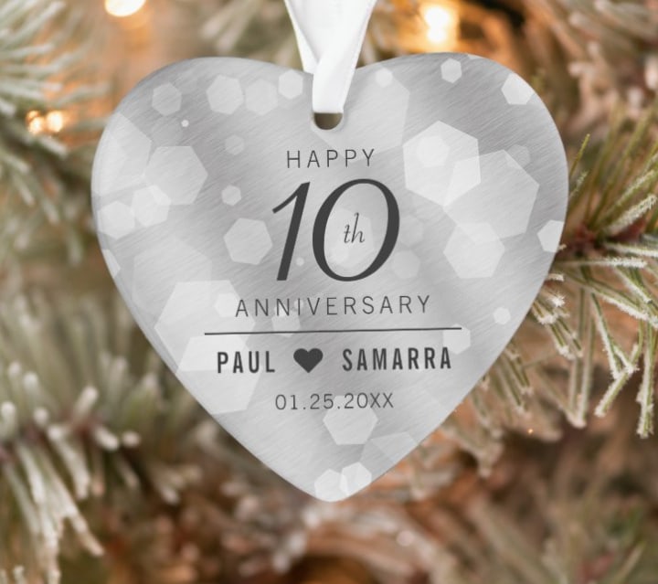 Elegant 10th Tin Wedding Anniversary Ornament