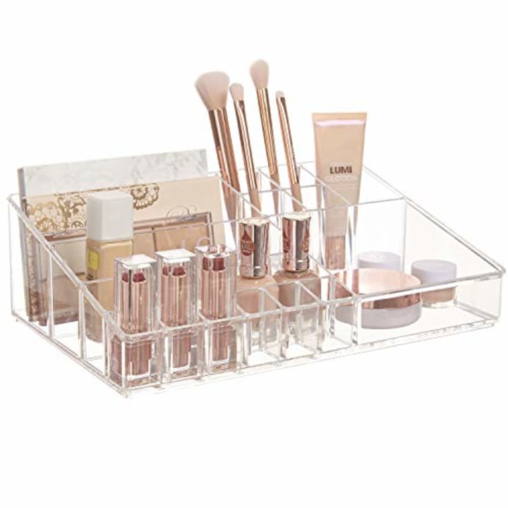 STORi Audrey Clear Vanity Makeup Organizer | 15-Compartment Holder for Brushes, Eyeshadow Palettes, &amp; Beauty Supplies | Stacks on Audrey Storage Drawers | Made in USA