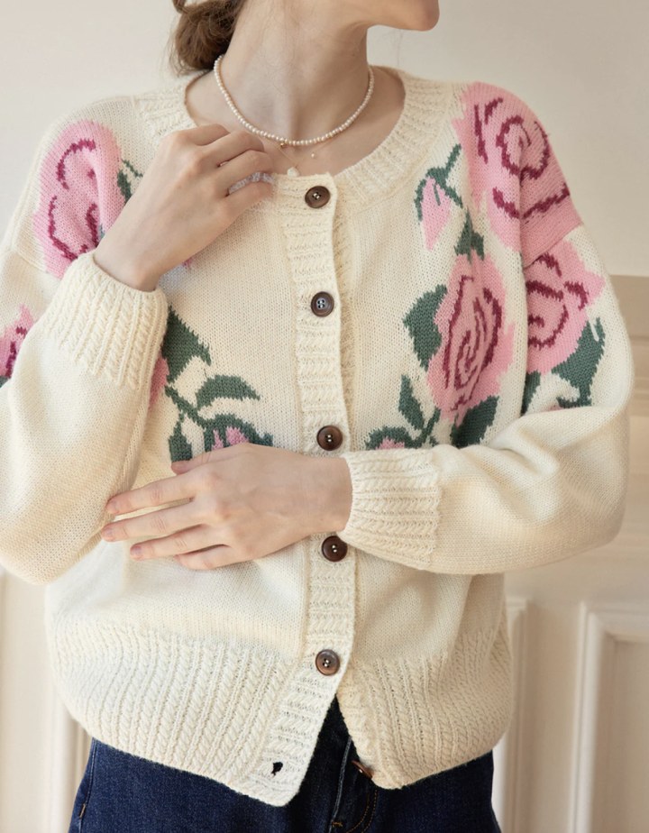 Noemi Rose Jacquard White Knit Cardigan