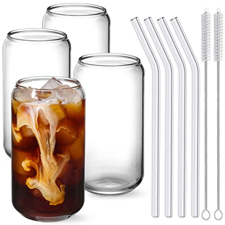 Netany Drinking Glasses with Glass Straw (Set of 4)