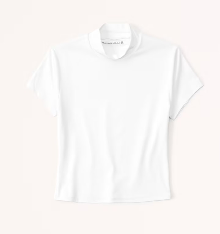 Short-Sleeve Sleek Seamless Fabric Mockneck Top