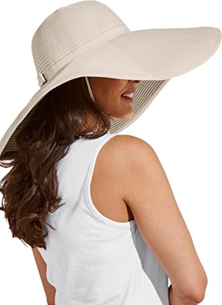 Coolibar UPF 50+ Women&#039;s Compact in A SNAP!? Shelby Shapeable Poolside Hat - Sun Protective (One Size- Tan Convertible Roll w/Snap)