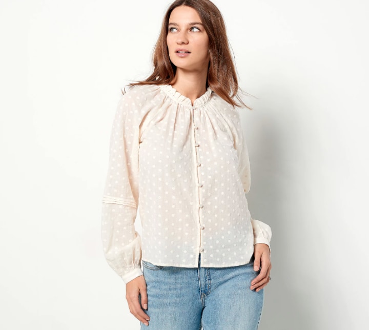 Embroidered Long-Sleeve Blouse