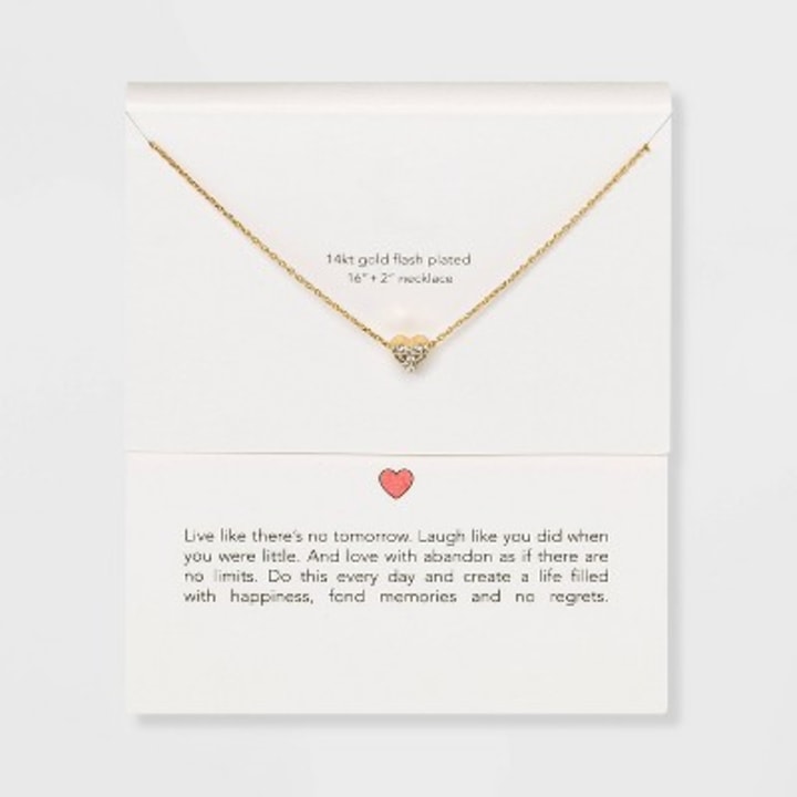 Silver Plated Gold Dipped Micro Pave Heart Cubic Zirconia Pendant Necklace