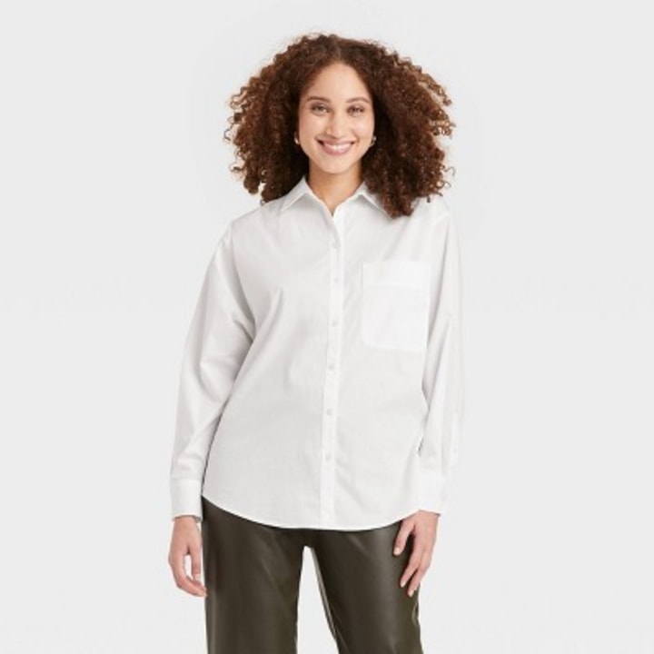 Women&#039;s Long Sleeve Oversized Button-Down Boyfriend Shirt