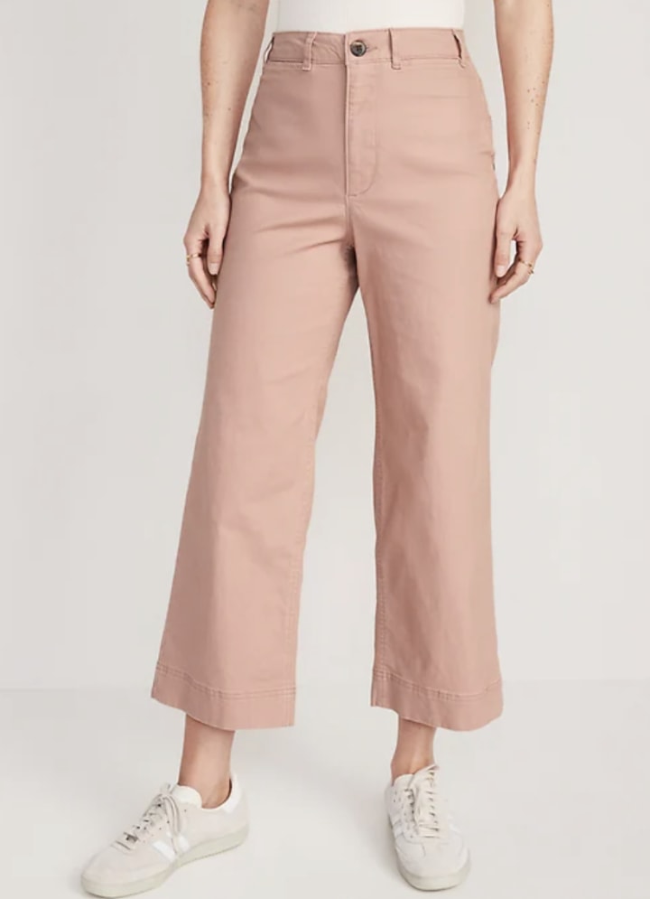 High-Waisted Cropped Wide-Leg Chino Pants
